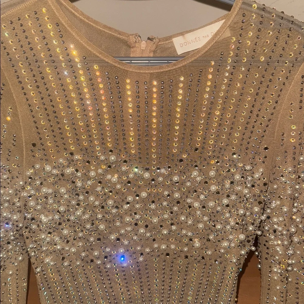 Rhinestone pearl beaded mesh body con dress - Picture 2 of 4